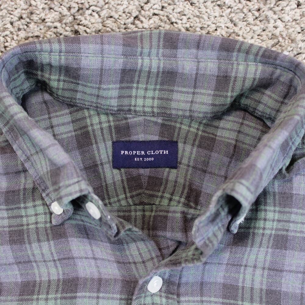 Proper Cloth Blue Tartan Plaid Button Down Dress Shirt Mens 17 - Picture 2 of 7